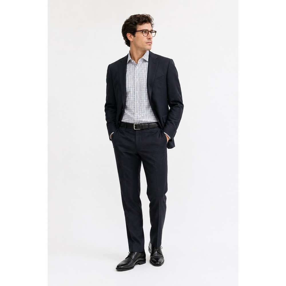 Ermenegildo Zegna Men's L Shirt 42 16.5 Blue Gingham Plaid Check‎ Button Front